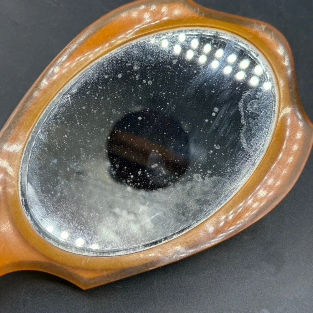 Vintage MCM Vanity Set Mirror Brush Amber Celluloid Faux Pearl Retro Cottage